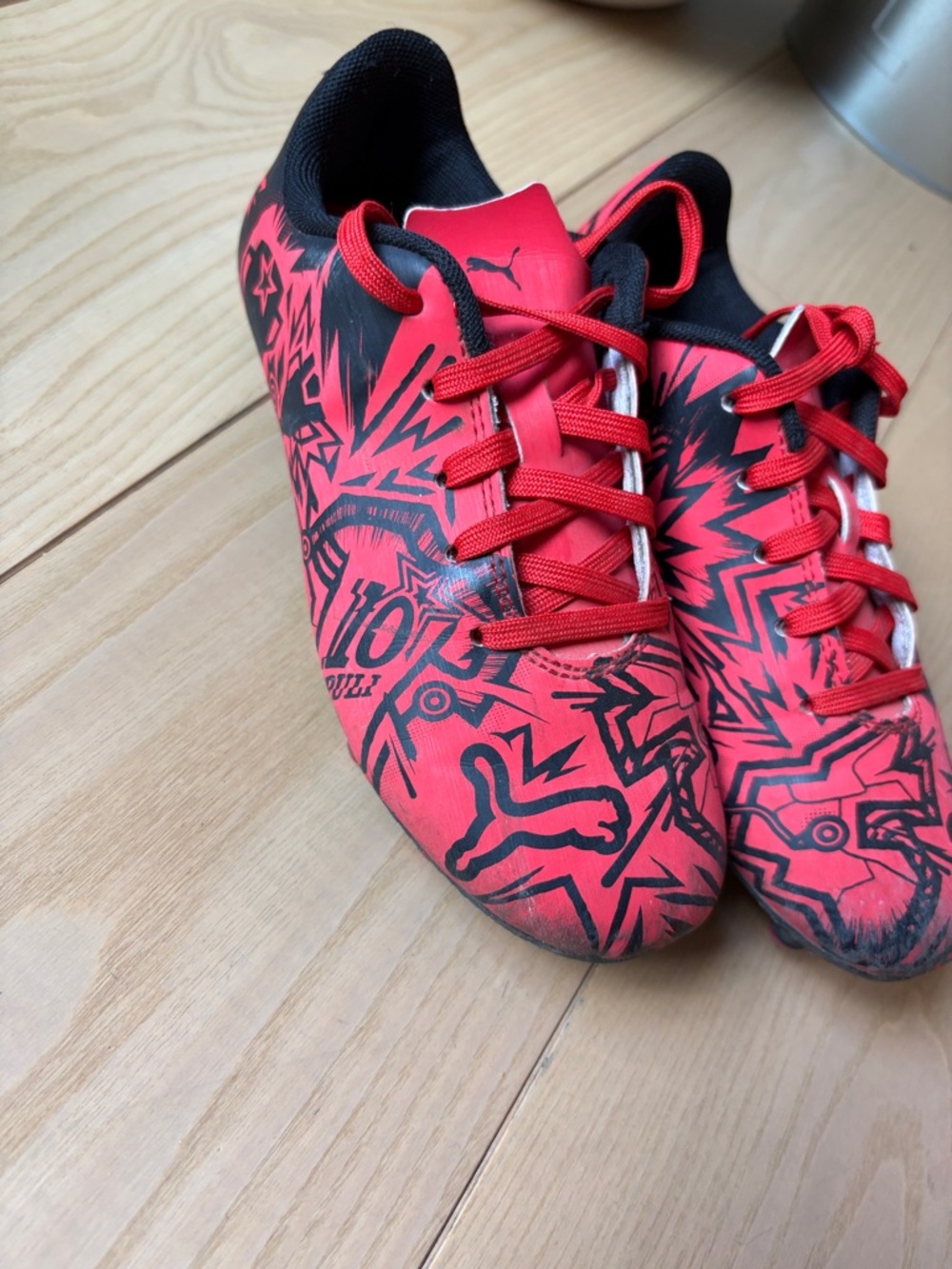 Puma Kids Red and Black Graphic Soccer Sneakers